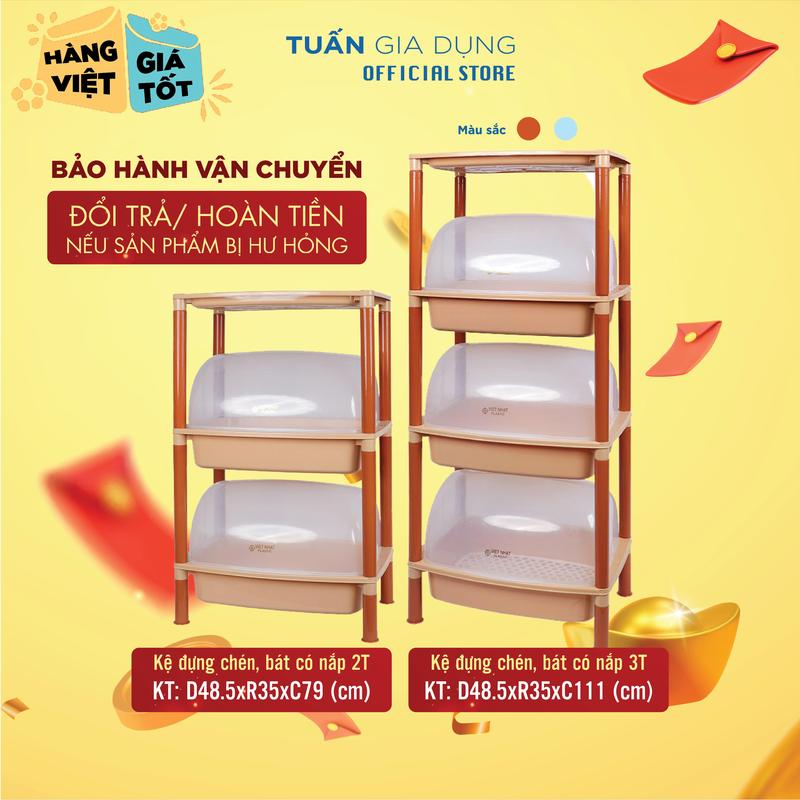 Kệ úp chén, bát 2-3 tầng có nắp đậy nhựa Việt Nhật- đồ dùng nhà bếp bằng nhựa cao cấp an toàn 5552 Kitchen