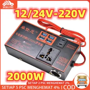 Mobil Inverter Daya Kendaraan 1500W Multifunctional Pengisi Daya Inverter DC 12V 24V Ke AC 220V Untuk Mobil 4USB Universal Pengisi Daya Inverter