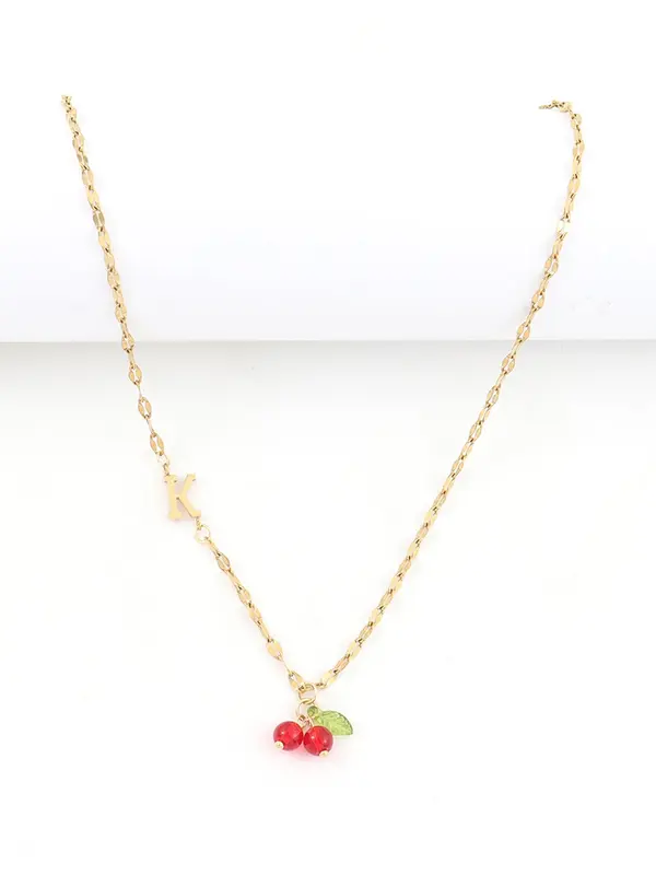 Cherry Pendant Letter Design Necklace for Women, Fashion Jewelry for Party, Daily Clothing Decor, Trendy All-match & Exquisite Jewelry for Birthday Gift 2