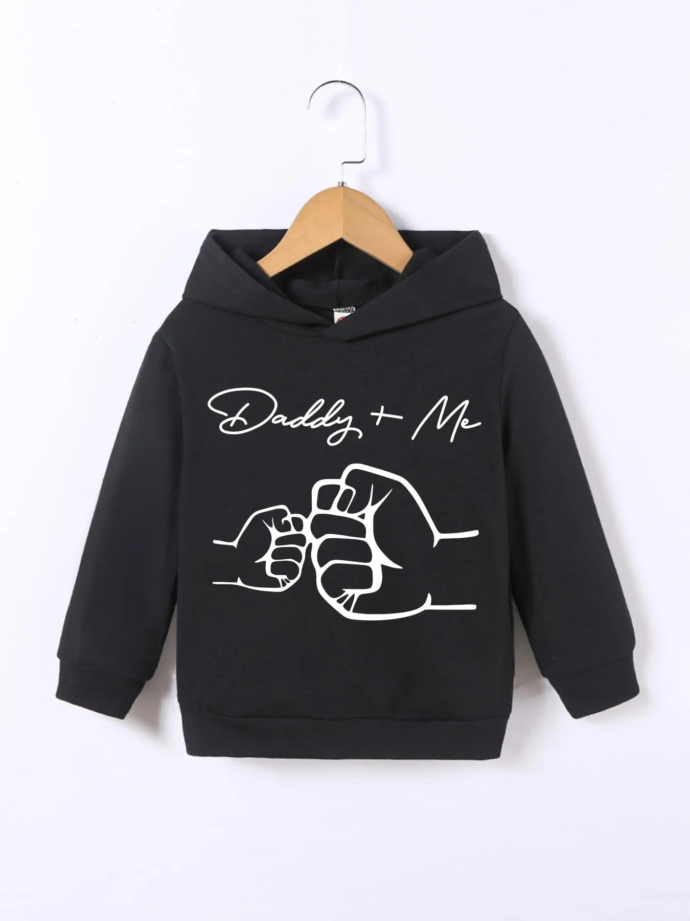 Toddler Boy's "Daddy + Me" Letter Print Hoodie, Casual Long Sleeve Hooded Sweatshirt for Daily Wear, Kids Clothing for All Seasons