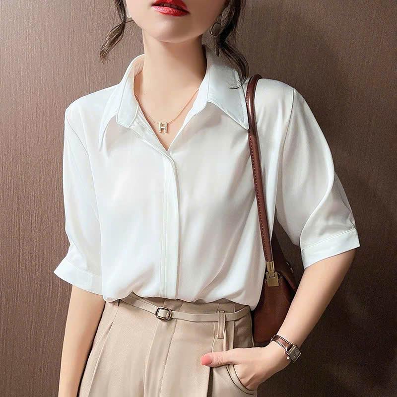 Áo Sơ Mi Công Sở Nữ Nẹp Đôi Giấu Nút Lụa Tô Châu cao cấp dáng tay ngắn somi mùa hè LAMO- B1391