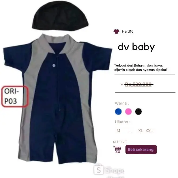 BAJU RENANG DIVING BAYI USIA 1-3 TAHUN LAKI-LAKI DAN PEREMPUAN UNISEX ORIGINAL FREE TOPI REAL PCS