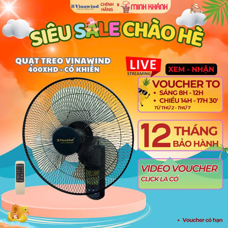 Quạt treo tường Điện cơ thống nhất QTT 400-XHĐ -Có khiển, 3 cánh, quạt mạnh, gió êm, bền bỉ, an toàn QuạT Fan