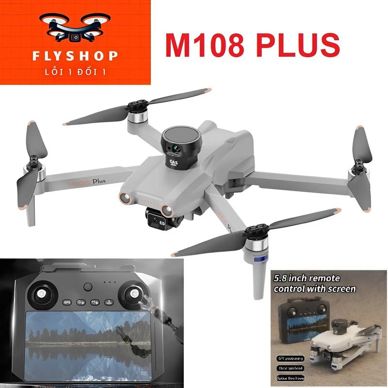 Flycam M108 Plus. Điều khiển có tích hợp màn hình cảm ứng. Camera 4k Gimbal 3 Trục, định vị 5G/GPS, dung lượng Pin 3500Mah/650Mah, Thời gian bay 30 phút, Bay Xa 3Km, Máy bay không người lái,Động cơ không chổi than Drone Chụp Ảnh