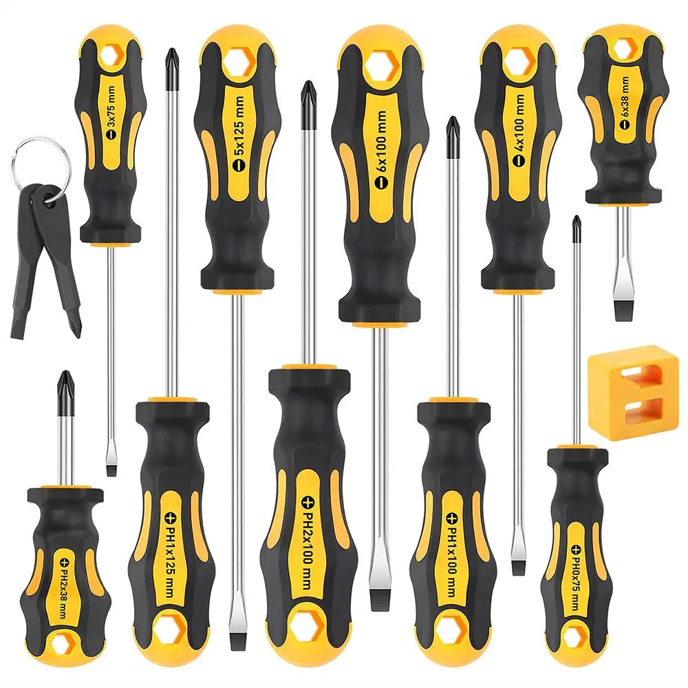 Magnetic Screwdriver Set with Cushion Grip, Screwdriver Set, Mini Screwdriver & Magnetizer, Ideal for Home DIY Projects