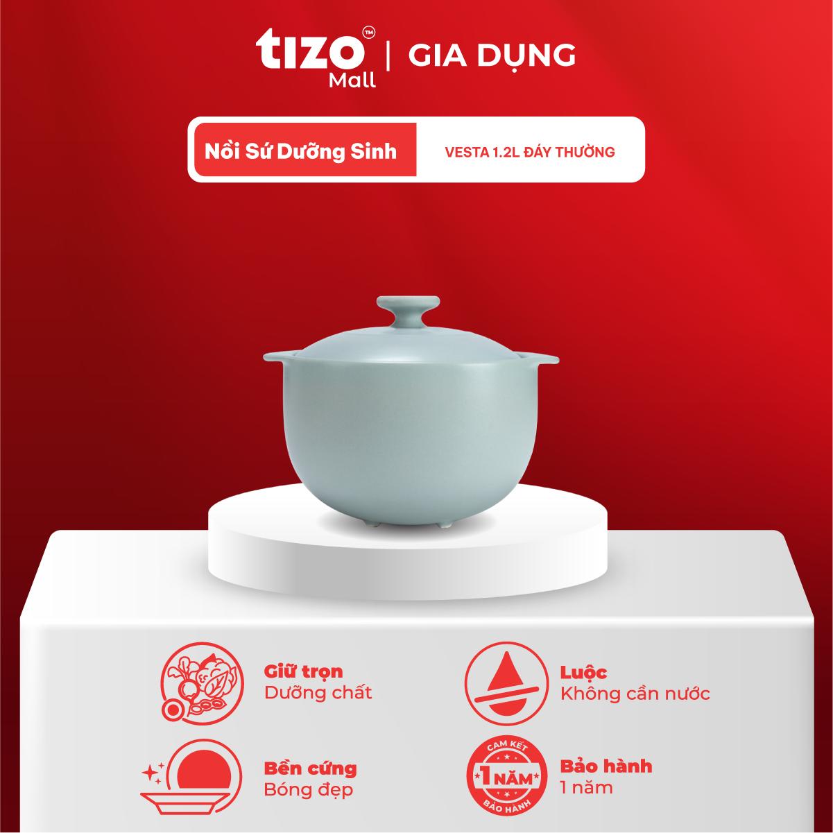 Nồi sứ dưỡng sinh Healthy Cook Vesta (Nồi cạn) 1.2L và nắp dùng cho bếp gas/ hồng ngoại (Tùy chọn màu sắc)