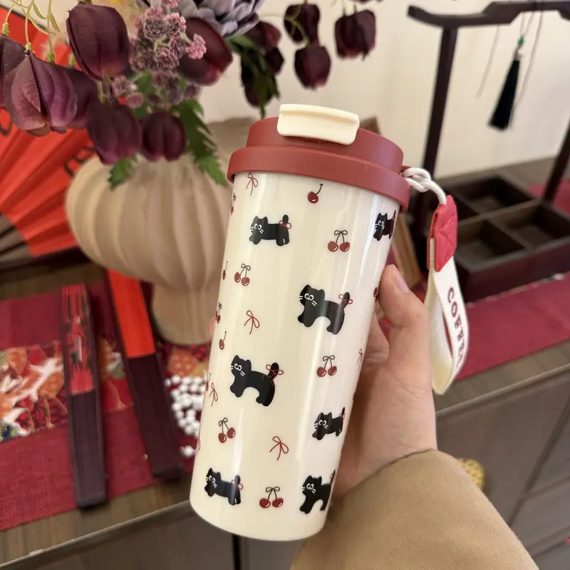 Cốc uống cafe, uống nước 2 lớp kèm nắp xoay có lỗ cắm ống hút 580ml Cổ phiếu vận chuyển nhanh chóng 5