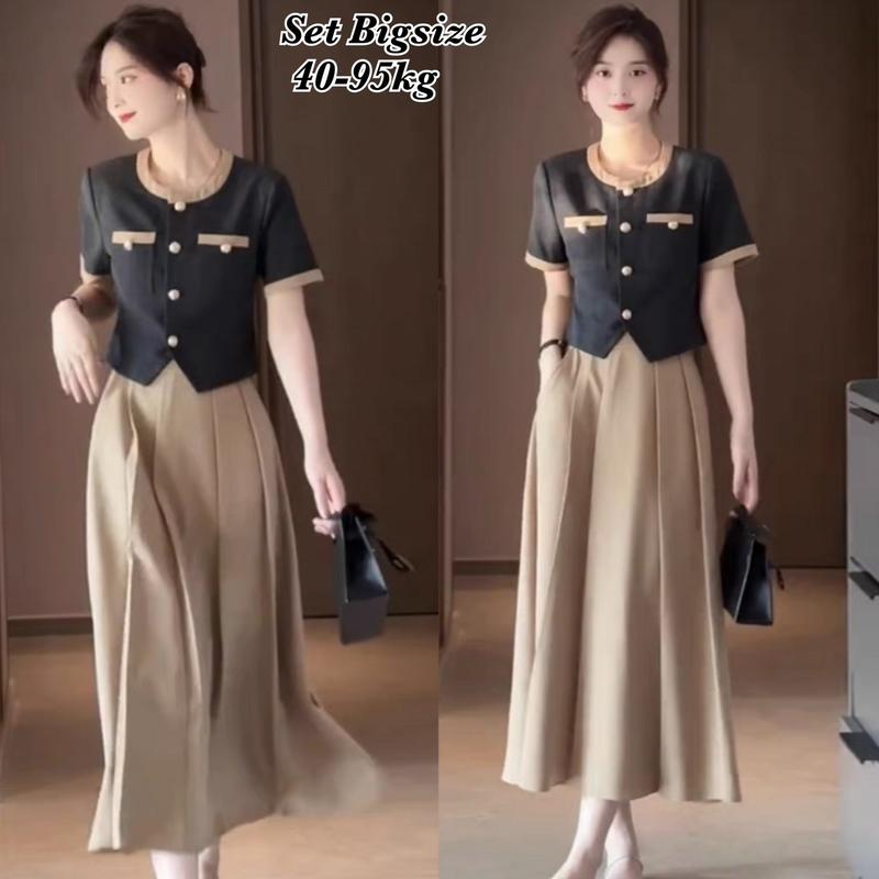  Thời Trang Én Nhỏ Có Bigsize - Set Áo Và Chân Váy Bigsize Dài Qua Gối có Bo Chun Thiết Kế Dự Tiệc Nữ Cao Cấp Xinh Đẹp Sang Trọng Dễ Thương Giá Rẻ đủ size 40-95kg ennhocobigsize Cotton Top Quần - 2021 