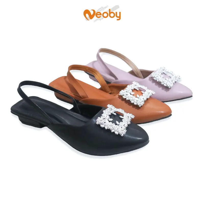 Neoby - MEGAN slip on mules wanita sendal cewek selop flatshoes kerja kantoran kuliah casual heels mewah  Hak Pendek (1-3 cm) 3