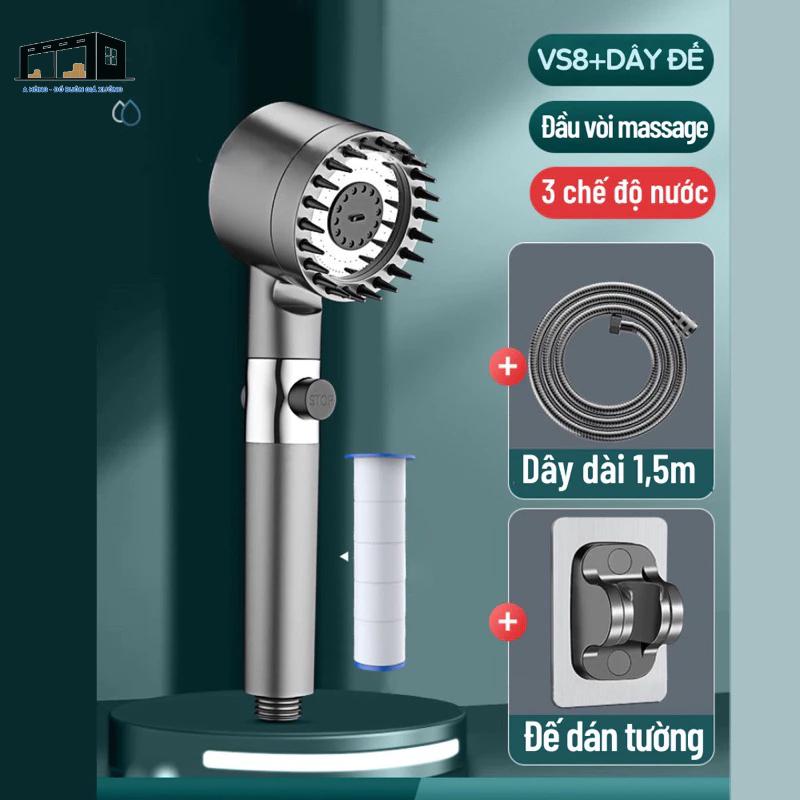 [Hàng loại 1] Vòi sen 4in1, đầu vòi hoa sen massa 3 chế độ cao cấp. Kèm lõi lọc Cotton lọc cho nhà tắm vn tiết kiệm nước