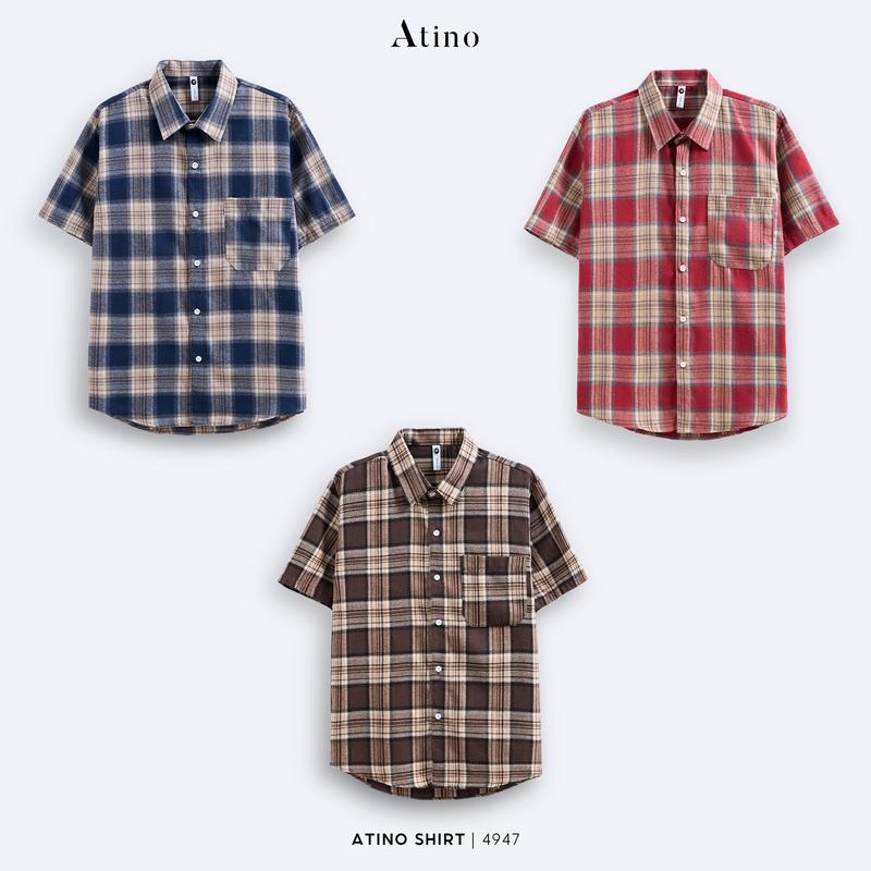 Áo Sơ Mi Cộc Tay Nam Kẻ Caro Mix Túi Ngực ATINO L.3.4947 Form Regular Menswear Bi Tre áo  sơ áo  sơ