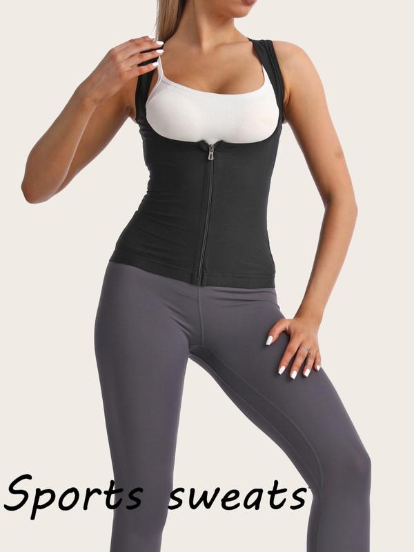 Women's 1 Piece Solid Zipper Compression Shapewear Top, Minimalist Comfort Womenswear Activewear, Racerback Design Body Shaper for Women, Fashion Basic Ladies Shaperwear for Indoor Outdoor Sports 2