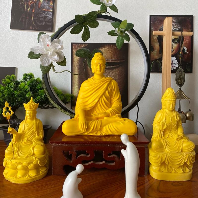 Bộ Ta Bà Tam Thánh 20cm gồm Phật Thích Ca không đế Bồ Tát Quán Âm Địa Tạng Bồ Tát trang trí thờ tự nhỏ decor tu tập Decor Phòng Trang Trí Nhà tuong phattrangtri Cotton Phổ cập tượng phật