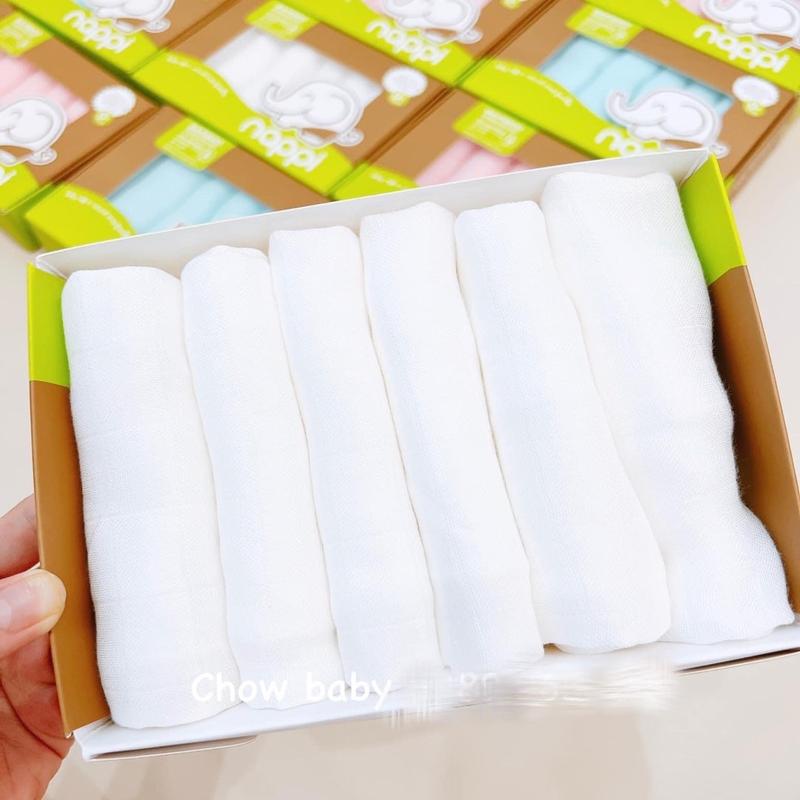 Khăn sữa sợi tre 30x30cm Nappi Cho Bé hộp 6 khăn