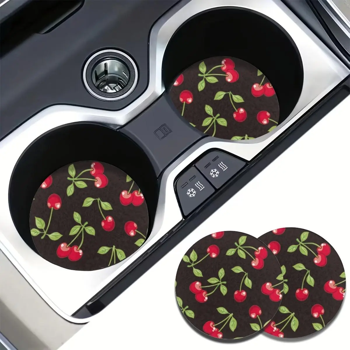 Stylish Cherry Pattern Spill-Proof Car Coaster, Round Anti-slip Car Cup Holder Coaster, Durable Easy-clean Coaster for Car Cup Holding, Car Accessories for Women