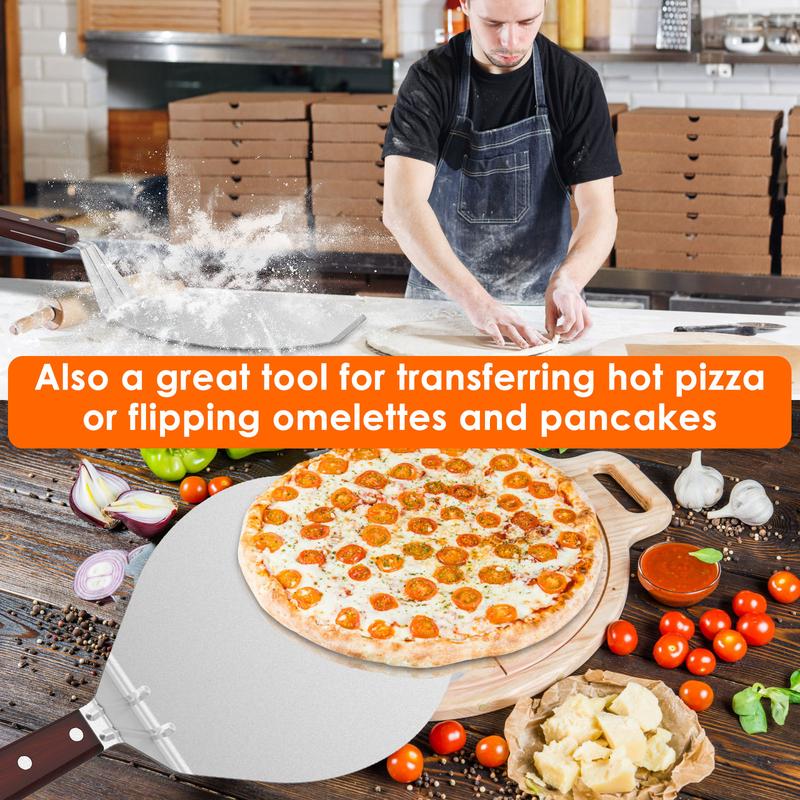 Stainless Steel Pizza Peel Metal Round Pizza Paddle Pizza Spatula with Wood Handle Cake Lifter Transfer Tray Pizza Shovel for Baking Homemade Pizza and Bread or Cheese Serving Tray 13.2x6.5inch Pp9kA 1
