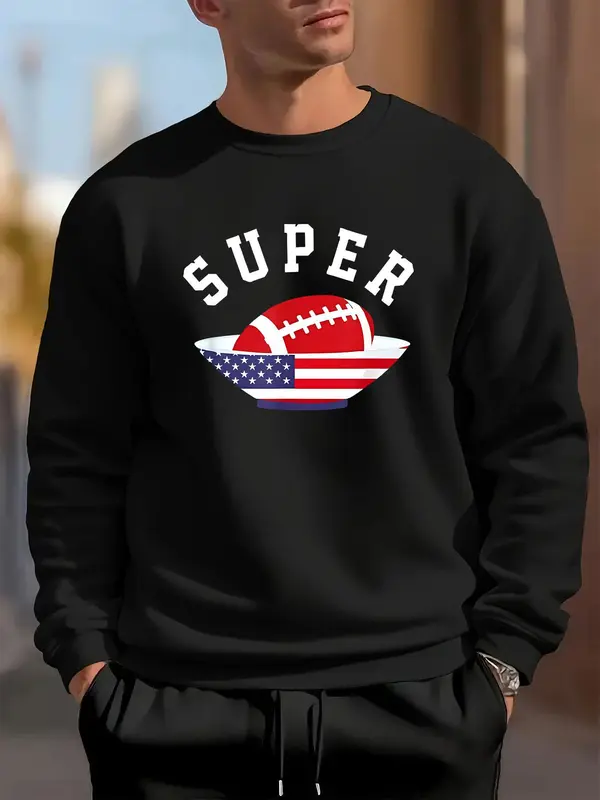 Men's Graphic Print Sweatshirt, Casual Comfy Long Sleeve Crew Neck Pullover for Fall & Winter, Men's Clothes for Daily Wear 1