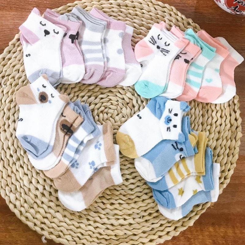 Set 5 đôi tất lưới cho bé chất liệu cotton cao cấp co giãn thấm mồ hôi thoáng mát phù hợp mùa hè size S 3 tháng - 1 tuổi size M 1-2 tuổi