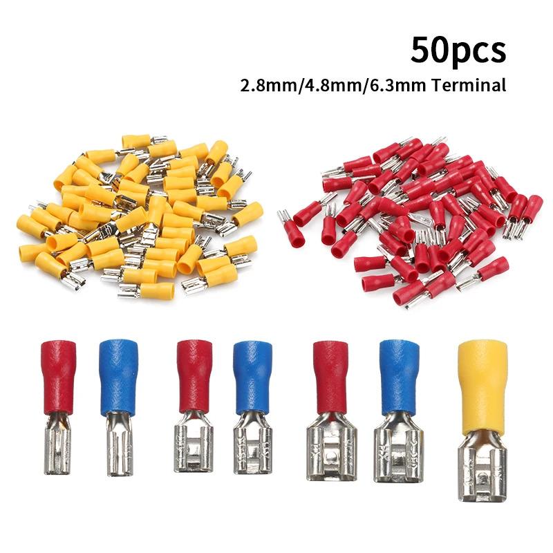 Thiết Bị Đầu Cuối uốn Nữ Điện, 50 Cái, 2,8mm, 4,8mm, 6,3mm, Niêm Phong Cách Dây Xẻ Hình Máng Cưa, Bộ Thiết Bị Đầu Cuối uốn 0