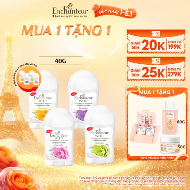   DUY NHẤT 1-5.1 Sáp Khử Mùi Dưỡng Da Hương Nước Hoa Enchanteur Charming  Sensation  Romantic  Delightful 40gr 