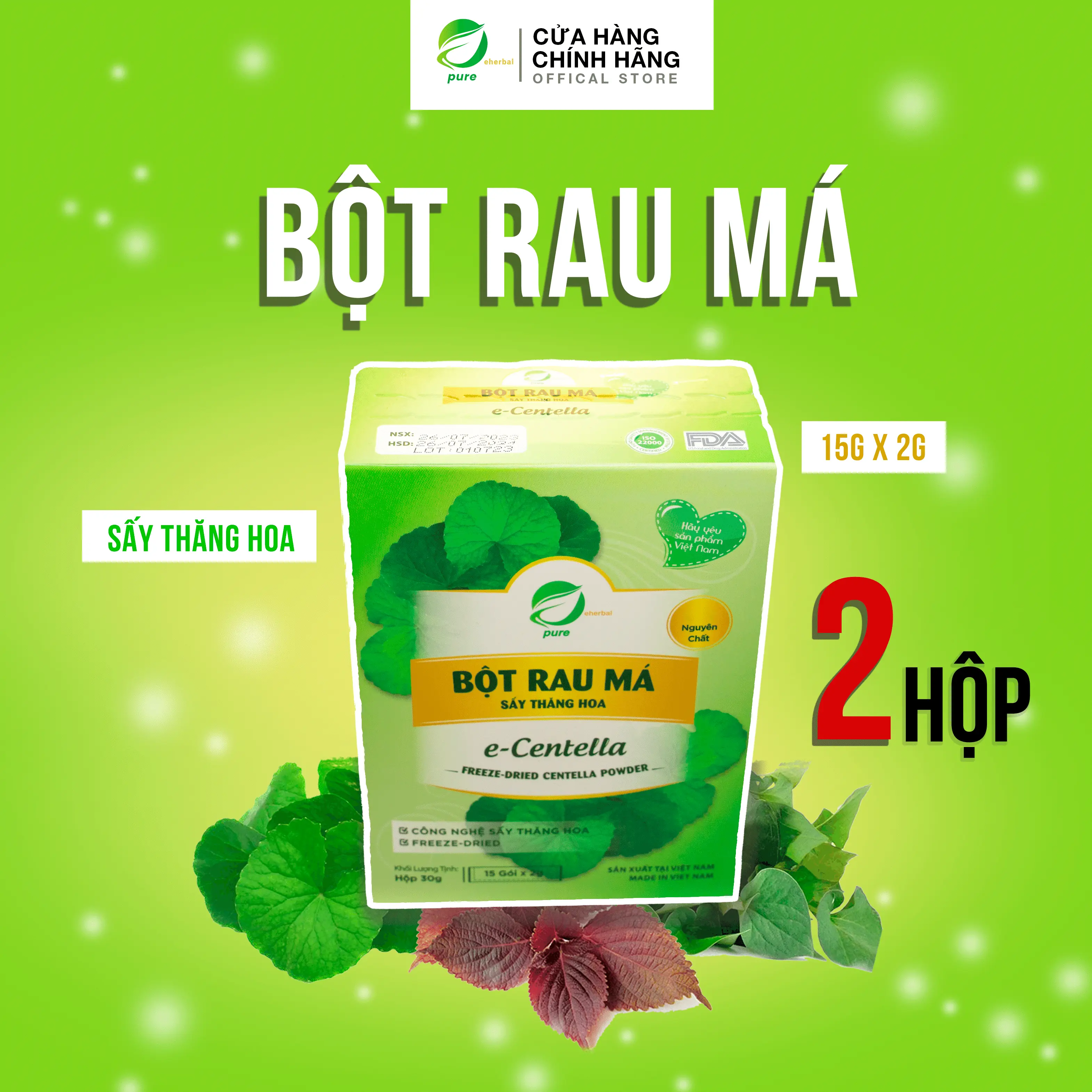 [Combo 1 tặng 1] Bột Rau Má Nguyên Chất EHERBAL (2 hộp 30 gói)