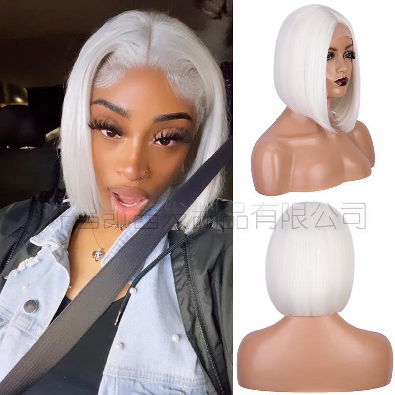 Product Introduction of Xuchang Wig European and American Medium Short Straight Hair Bobhaircut Wig Female Hair Wigs Front Lace Wig Head Cover on Sale 5