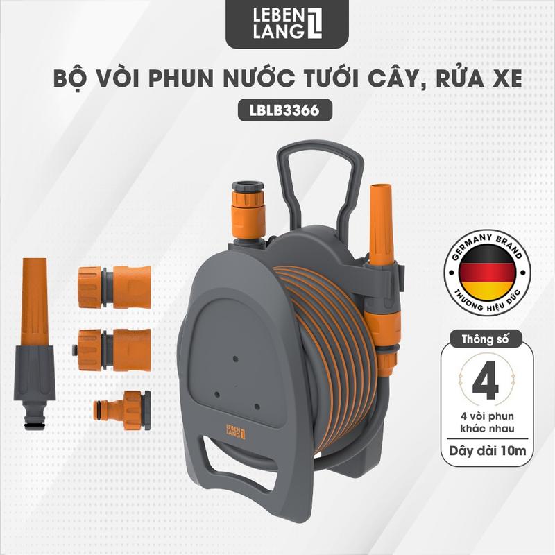 Bộ vòi nước tưới cây, rửa xe Lebenlang LBLB3366, dây dài 10m, 4 vòi phun tiện lợi, hàng chính hãng