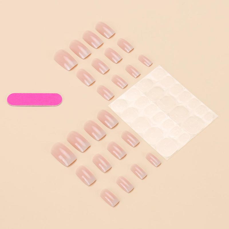 Short Square Fake Nail, 24pcs/set French Style Press on Nails for Women & Girls DIY Nail Art, Removable Elegant Stick on Nails Kit 2