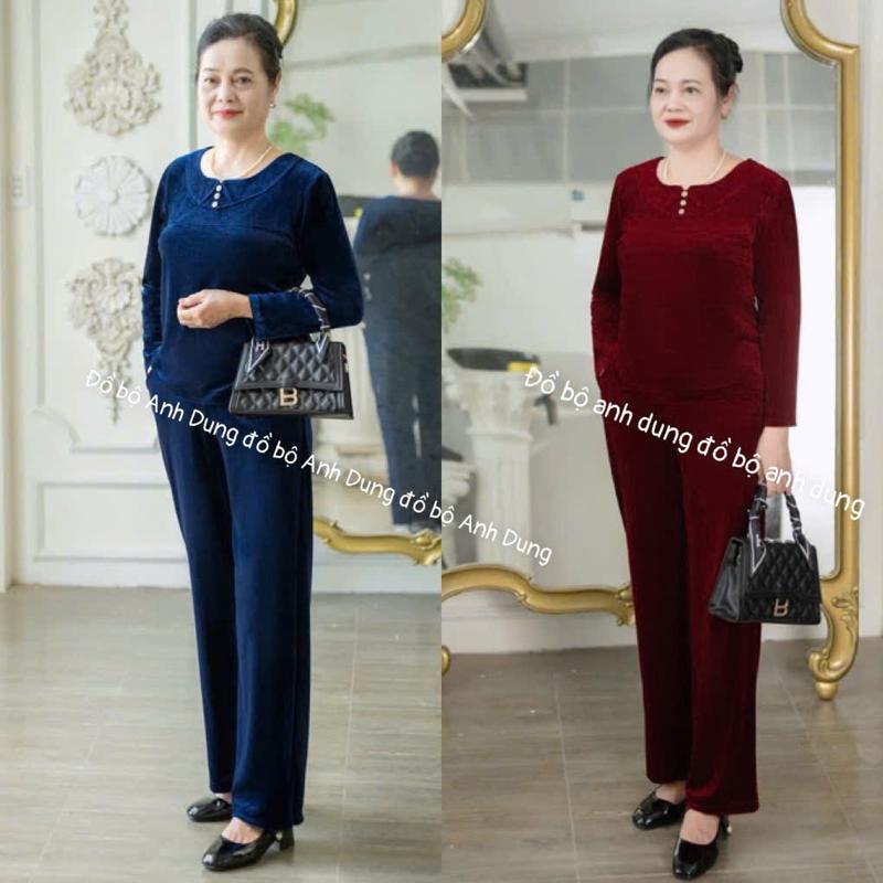  CB5 Bộ Trung niên Chất nhung tuyết xịn xò cho Mẹ Bộ thu đông sang cho Mẹ Bộ quý phái chất nhung tuyết size 40-65kg 