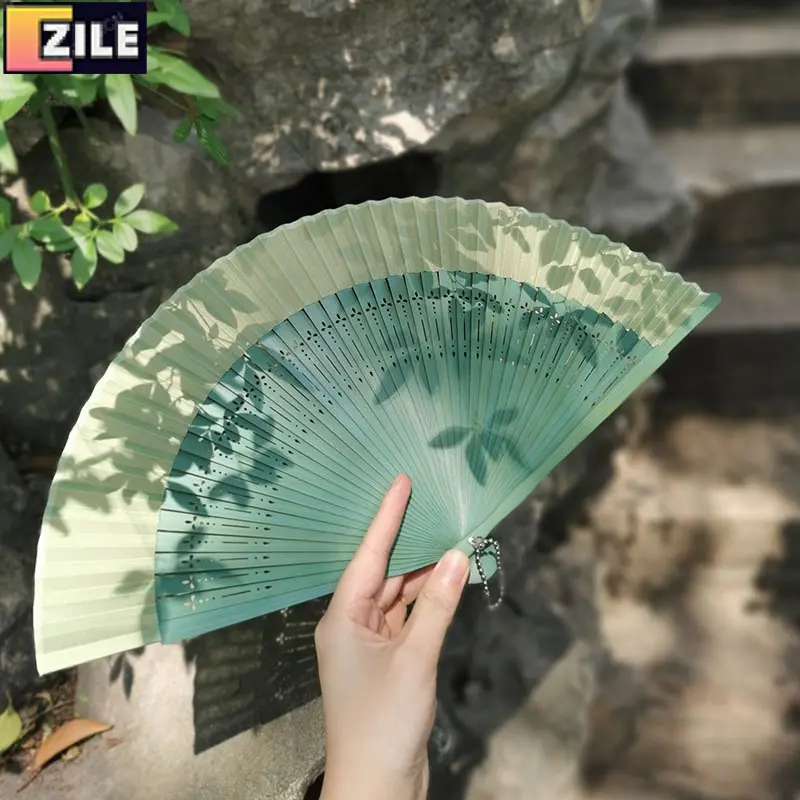Antique Fan Folding Fan Chinese Style Summer Han Chinese Clothing Cheongsam Folding Fan Bamboo Fan Dance Fans Dance Fan Green