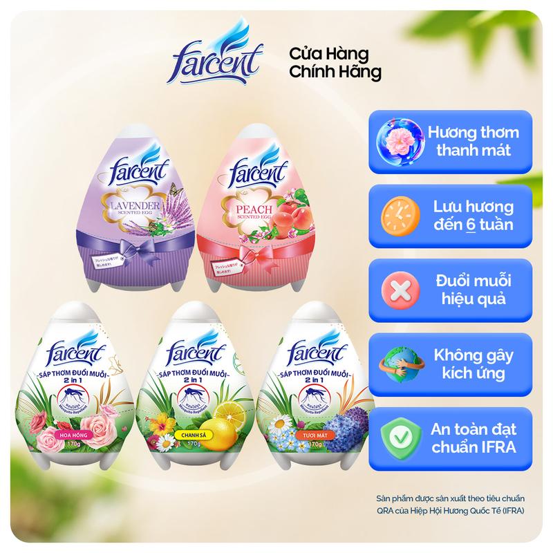Sáp thơm phòng đuổi muỗi, khử mùi hôi hình trứng Farcent 170g chính hãng (5 hương thơm lựa chọn) Dầu Thơm Phòng Dầu Thơm