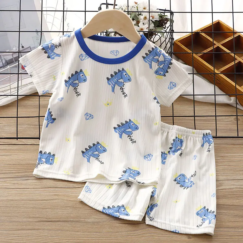 2025 Children's Summer Short Sleeve Set Boys Ice Silk Casual T-Shirt Girls Shorts Lightweight Breathable Loungewear Pajamas