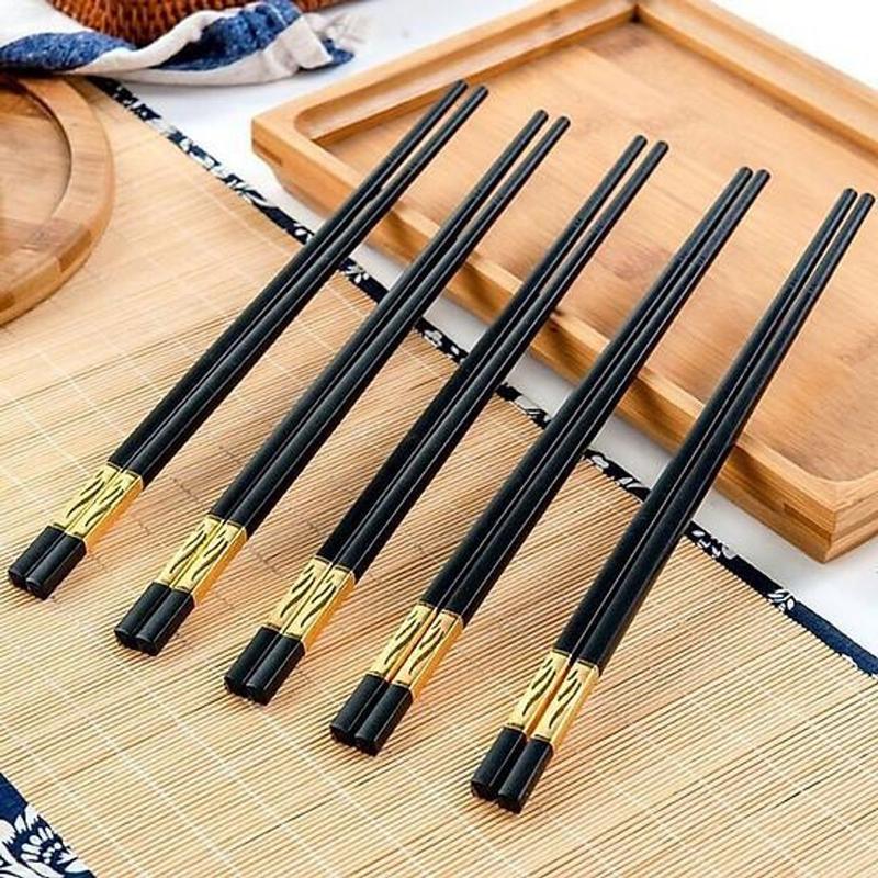  Sét 30 đôi Đũa Mạ Vàng Hàn Quốc Nhựa Đen Nhật Cao Cấp Chống Trơn Chống Mốc Chịu Nhiệt Bộ 