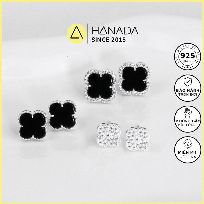 BH TRỌN ĐỜI Tổng Hợp bông tai Bạc 925 Hanada Cỏ 4 Lá May Mắn khuyên tai nữ bốn lá Thanh Lịch