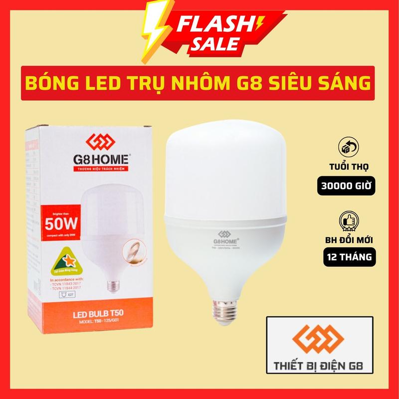 Bóng đèn LED 60W 50w 40w 30w 20w 10w 5w siêu sáng tiết kiện điện , LED BULB trụ G8 VỎ NHÔM siêu bền BH đổi mới 06 tháng bóng  đèn