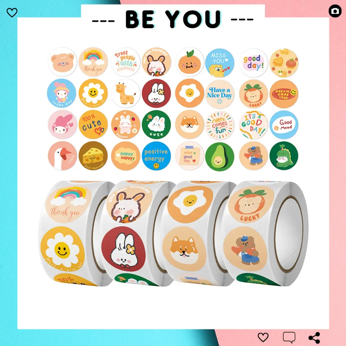 Cuộn 500 Sticker Hình Dán Kích Thước 2.5 cm, Hình Dán Trang Trí Sổ Tay, Vật Dụng - BEYOU Diy