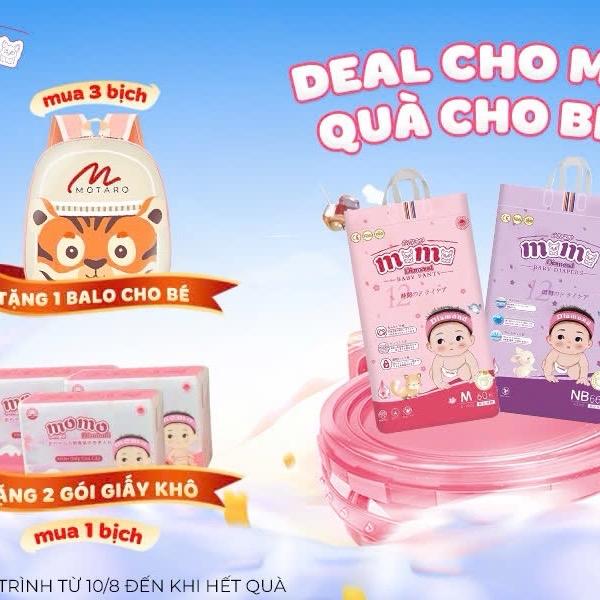 Tặng chảo nướng Combo 3 bịch bỉm Momodiamon bỉm dán và quần mềm êm cho bé lưng thun đệm mây mỏng 2mm thấm hút 500-800ml tặng jemf ủ cháo Bỉm Kem Voi Khăn Ướt bim momo diamond