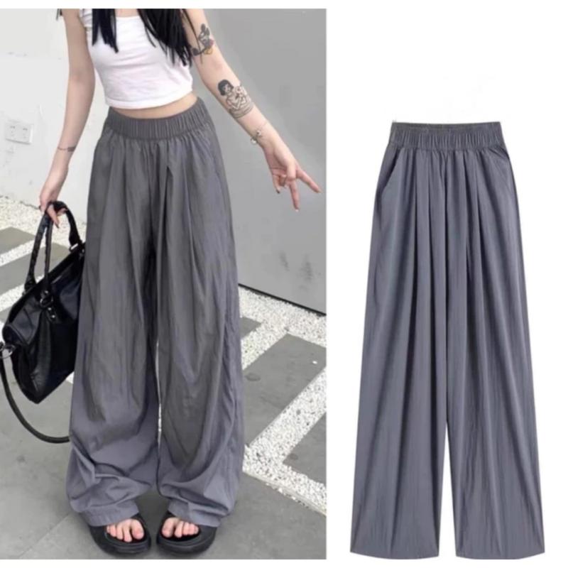 Quần Suông Nữ Ống Rộng Cạp Cao Clulttes Vải Đũi Nhăn Quần Vải Âu Dáng Đứng Hàn Quốc Có Túi Cạp Chun Co Giãn Women Ong Pants