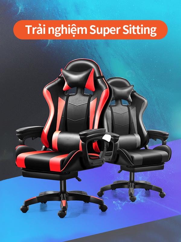 Ghế gaming VOVOVA, ghế máy tính, ghế văn phòng, ghế ngồi thoải mái cho gia đình, ghế xoay cho ký túc xá, ghế văn phòng có gối tựa đầu và để chân tựa lưng 135 độ.