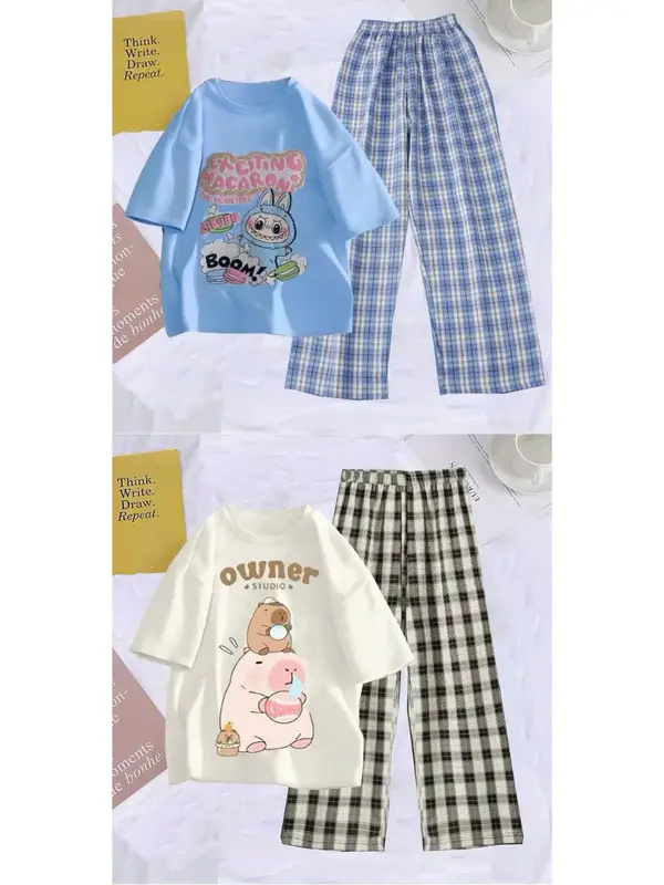 SÉT bộ áo thun quần dài CAPPYBARA LABUBU dành cho bé gái đủ size 9-45 kg chất liệu vải mềm mịn thoáng mát mã 876 1