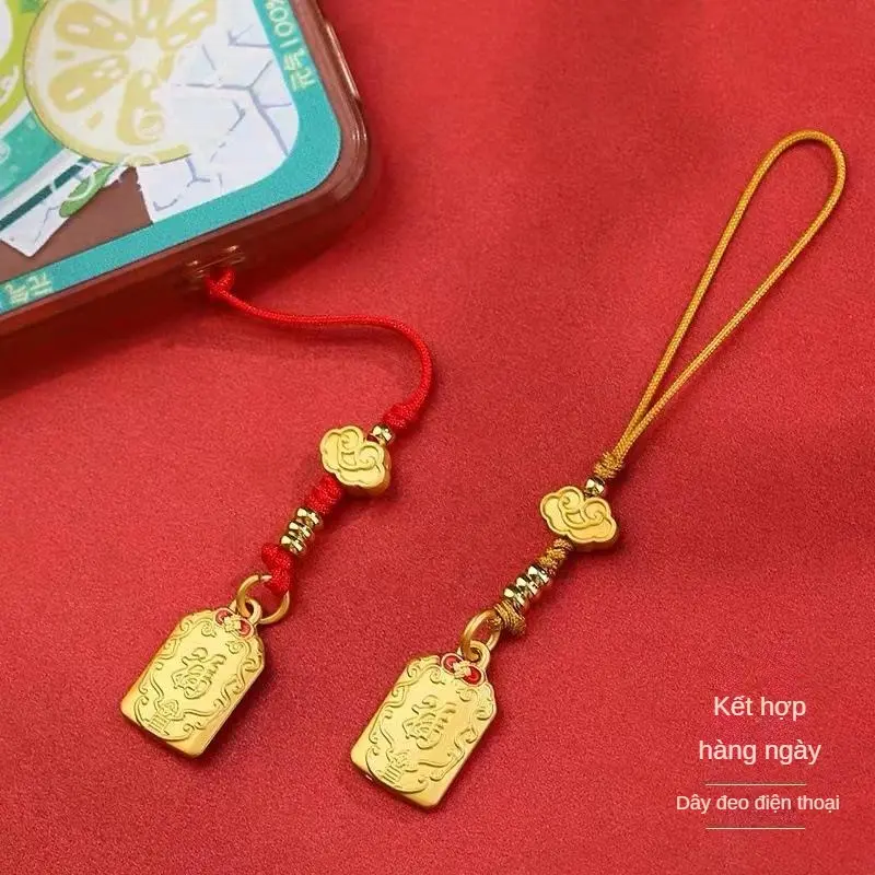 Phone Charm strap Điện Thoại Di Động Năm Sinh Vàng, Ping An Ruyi, Dây Đeo Chéo Phụ, Phong Cách Trung Quốc, Mặt Dây Chuyền Điện Thoại Di Động,Móc Chìa Khóa dây  đeo  điện  thoại  baby  three 1