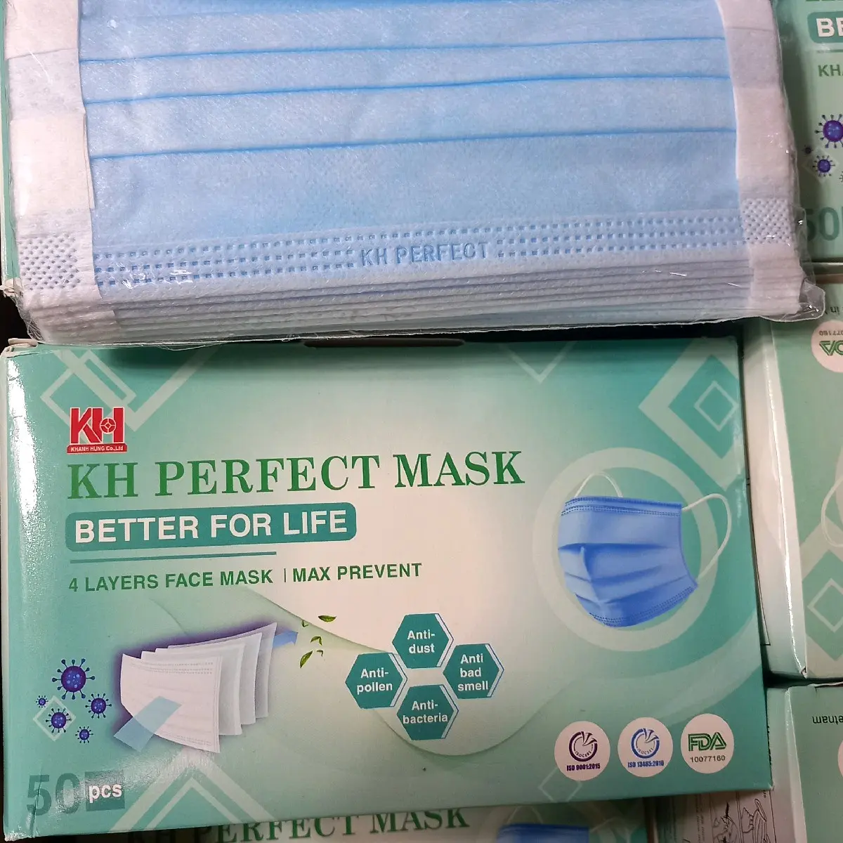 Khẩu trang y tế KH , quai vải to, mềm không đau tai, hộp 50 cái