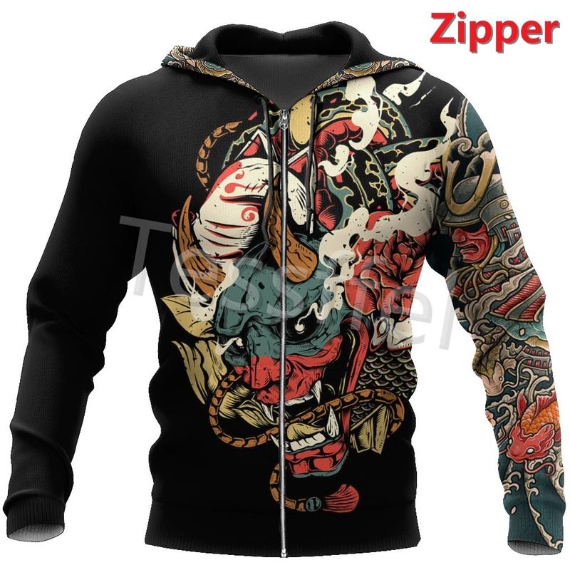 Áo Khoác Nỉ Có Mũ Trùm Đầu, Phong Cách Harajuku Mới, In 3D Hình Xăm Samurai Nhật Bản, Thường Ngày, Unisex, Có Khóa Kéo. 1