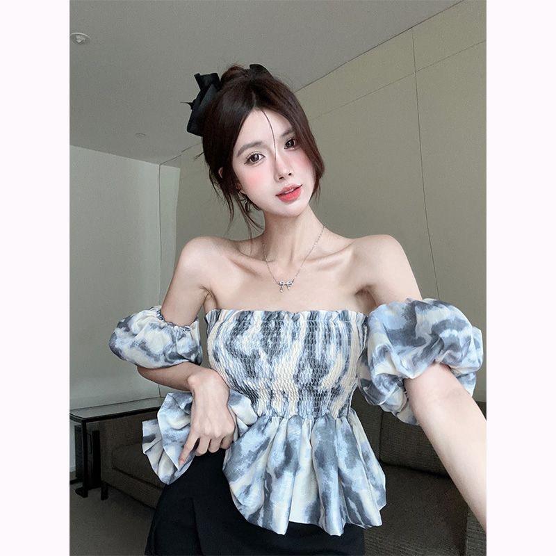 ( hàng có sẵn ) Áo kiểu nữ màu xanh loang kem L0095 ( hàng QC) 3