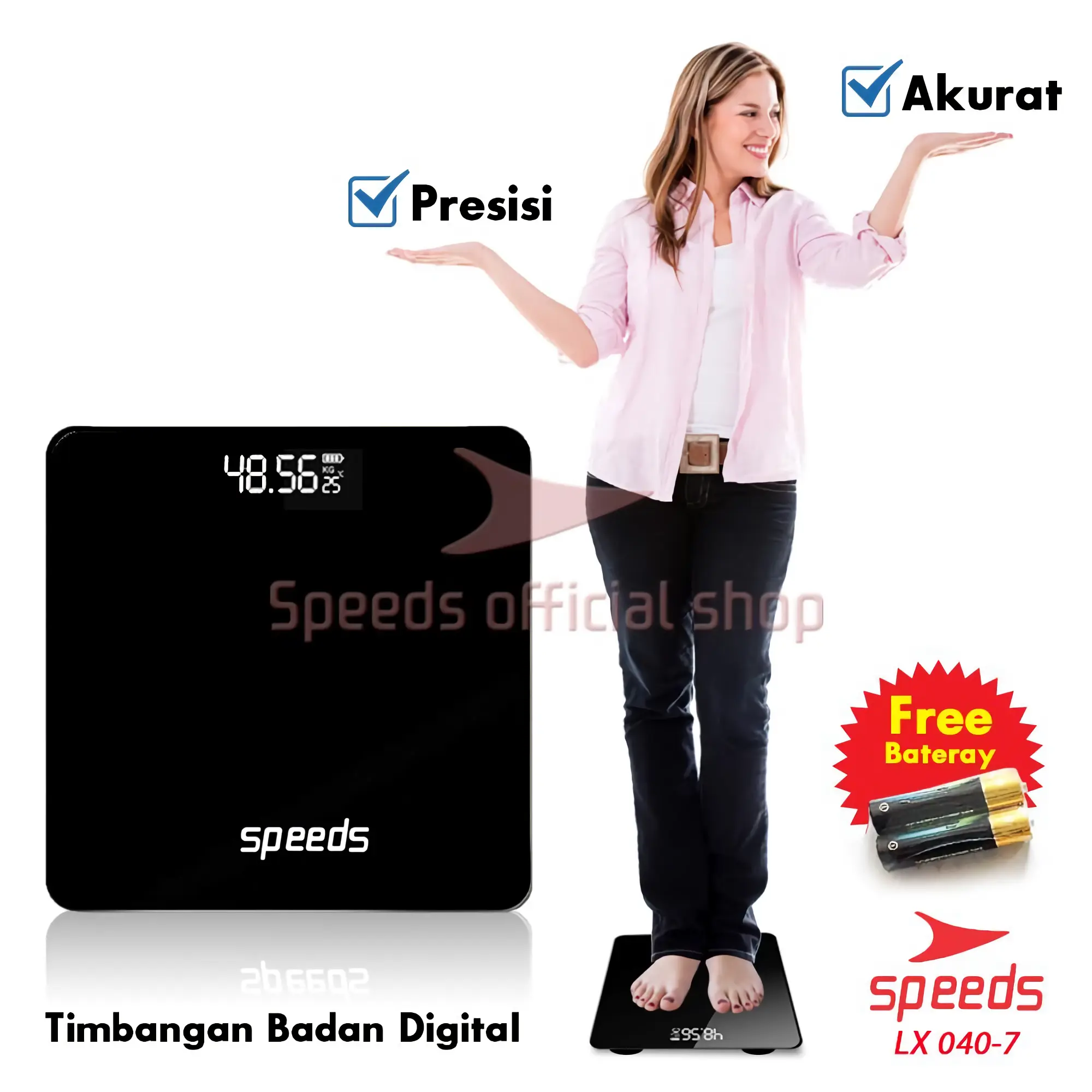 SPEEDS Timbangan Berat Badan Digital Scale 26x26cm 180kg Scale Kaca Berat 040-7