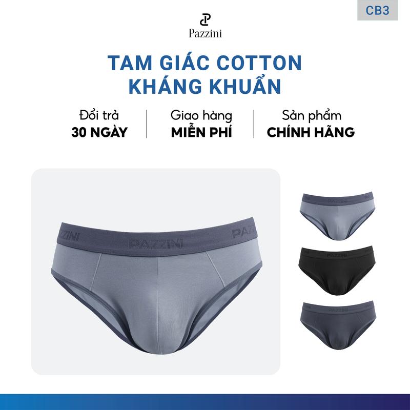 Combo 3 quần lót nam tam giác PAZZINI cotton kháng khuẩn, quần sịp nam co giãn 4 chiều, thấm hút tốt- BF010 Boxer