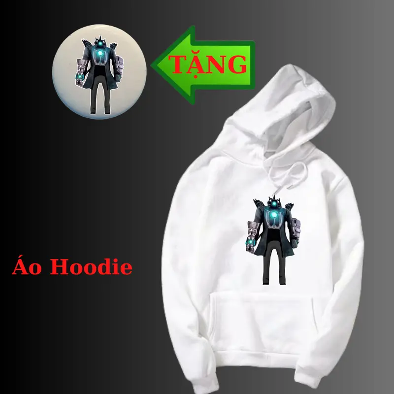Áo Khoác Hoodie trẻ em in hình Skibidi Toilet Titan Upgraded Cameraman, Titan Speakerman, Chất nỉ mềm mịn-Kèm huy hiệu 1