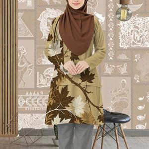 Pakaian Muslimah, Baju-T Dewasa dan Kanak-kanak, Gaun Muslimah Panjang, Pakaian Islam, Jersi murah, dengan reka bentuk Bunga
