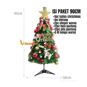 Paket Lengkap Pohon Natal Dengan Aksesoris Hiasan/ Pohon Natal PVC 90Cm Murah + Lampu vintage  christmas