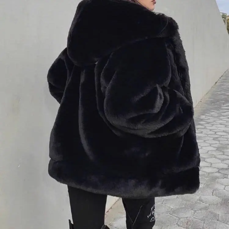 Áo khoác lông thỏ unisex MÀU TRƠN CÓ MŨ siêu rộng thiết kế phong cách ấp áp dễ thương, SEE 3S 7